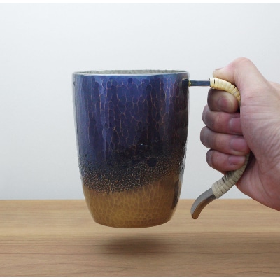 【冷たい口当たり】銅製 青藍色 ジョッキ(500ml) ビール 手作り 贈答品 新潟県 弥彦村