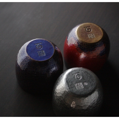 【冷たい口当たり】百年物語 銅製 青藍色 ぐい呑み 手作り 日本酒 贈答品  新潟県 弥彦村