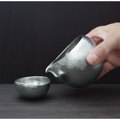 純錫 片口丸型(1合)約250ml 手作り 日本酒　酒器　冷酒 金属製 贈答品  新潟県 弥彦村