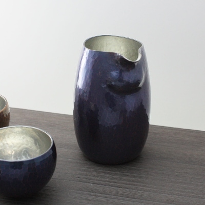 銅製 青藍色 片口 袋口　徳利(小) 1合 200ml 手作り 日本酒 贈答品  新潟県 弥彦村