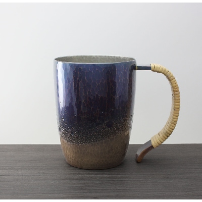 【冷たい口当たり】銅製 青藍色 ジョッキ(500ml) ビール 手作り 贈答品 新潟県 弥彦村