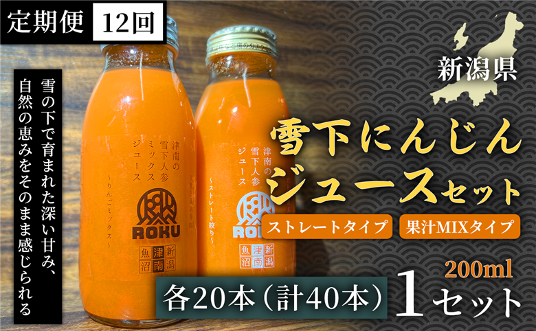 雪下にんじんジュース 200ml（20本1箱） 果汁MIXタイプ 200ml（20本1箱） 定期便・全12回 新潟県 津南町 155751-053