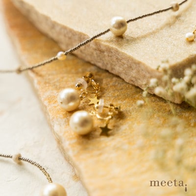 淡水パールとコットンパールのビーズ・ケプラーネックレスセット(ブラウン・イヤリング)【配送不可地域：沖縄県】