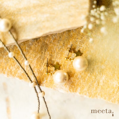 淡水パールとコットンパールのビーズ・ケプラーネックレスセット(ブラウン・チタンピアス)【配送不可地域：沖縄県】