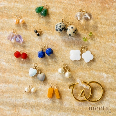 淡水パールとラピスラズリほか天然石12種の着せ替えフープイヤリングセット【配送不可地域：沖縄県】