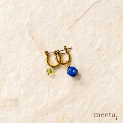 淡水パールとラピスラズリほか天然石12種の着せ替えフープピアスセット【配送不可地域：沖縄県】