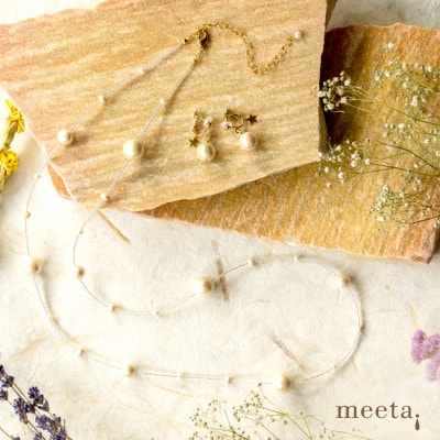 淡水パールとコットンパールのビーズ・ケプラーネックレスセット(白銀・イヤリング)【配送不可地域：沖縄県】