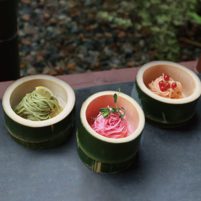 富山県砺波市　180年の技法を伝承した手延べ麺　花の形が可愛いカラフル素麺　柿里「絲　9袋入」