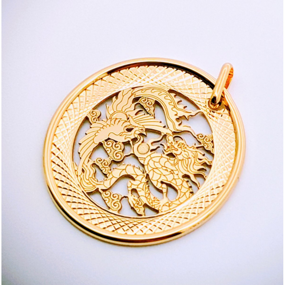 【18金イエローゴールドネックレス 龍鳳呈祥ペンダントトップ グリームカット長小豆0.25 45cm】富山県 富山市 贈り物 おすすめ ギフト 記念