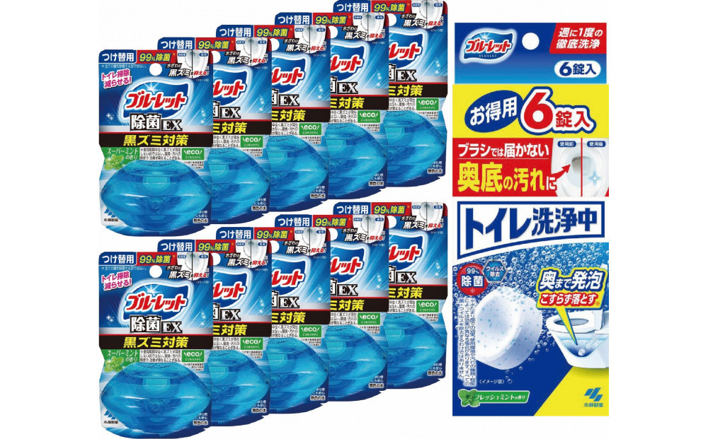 液体ブルーレットおくだけ除菌ＥＸスーパーミント　付替え用10個＆トイレ洗浄中(6錠)×1　詰め替え 詰替え 付け替え 付替え