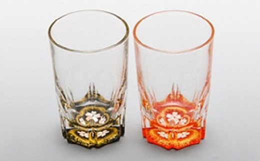 螺鈿ガラスショット（黒・朱セット） 桜 高岡漆器 グラス 