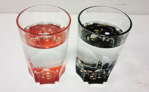 螺鈿ガラスショット（黒・朱セット） 水玉 高岡漆器 グラ