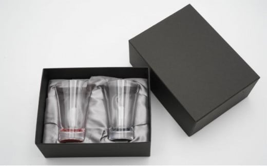 螺鈿ガラス/杯クリスタル 桜（貝入）黒朱2個セット 高岡漆