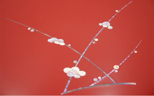 100丸盆 枝梅（貝入）朱 雑貨 日用品 工芸品  FAD-1219