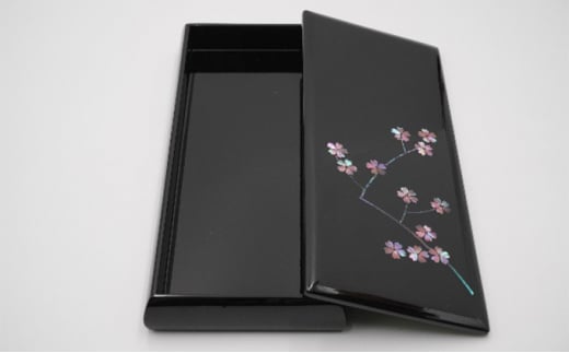 ペンBOX 桜（貝入）黒 雑貨 日用品 文房具 工芸品  FAD-1220