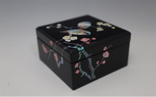小箱 花鳥（貝入）黒 雑貨 日用品 工芸品  FAD-1222