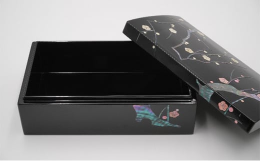 長角小箱 光琳梅（貝入）黒 雑貨 日用品 工芸品  FAD-1224