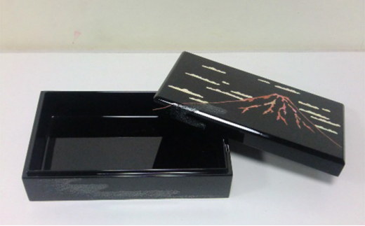 長角小箱（大） 赤富士（貝入）黒 雑貨 日用品 工芸品  FAD-1