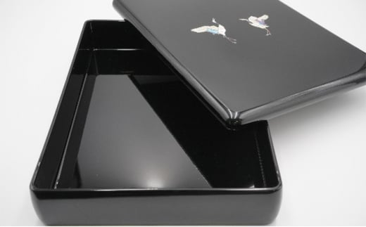 A4浅文庫 二羽鶴（貝入）黒 雑貨 日用品 文房具 工芸品  FAD-1