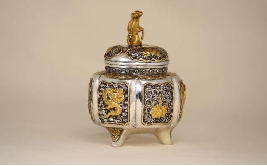 ［高岡銅器］ 銀製 六陵瑞鳥紋香炉（小） インテリア 工芸