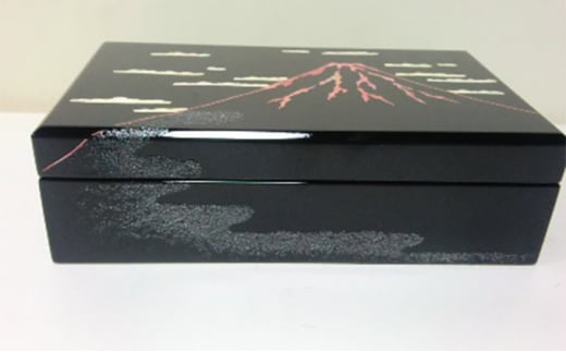 長角小箱（大） 赤富士（貝入）黒 雑貨 日用品 工芸品  FAD-1