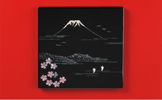 ［高岡漆器］ パネル 富士に桜（貝入） インテリア 工芸品 