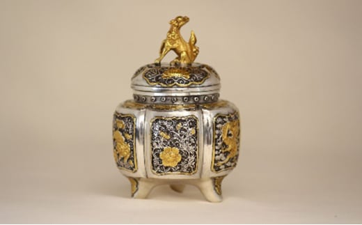 ［高岡銅器］ 銀製 六陵瑞鳥紋香炉（小） インテリア 工芸