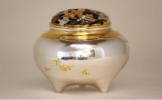 ［高岡銅器］ 銀製 四君子香炉（小） インテリア 工芸品 装