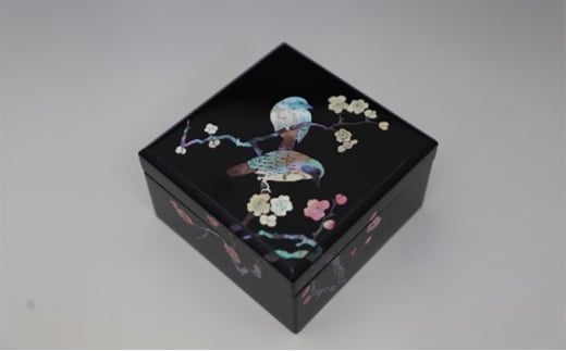 小箱 花鳥（貝入）黒 雑貨 日用品 工芸品  FAD-1222