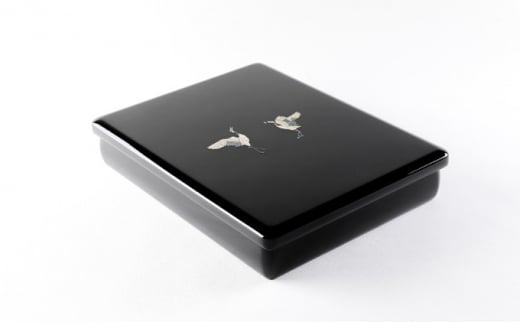 A4浅文庫 二羽鶴（貝入）黒 雑貨 日用品 文房具 工芸品  FAD-1