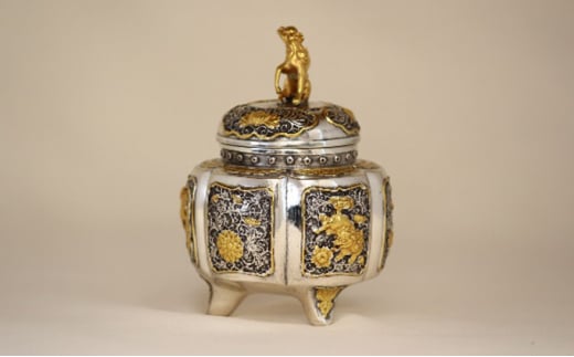 ［高岡銅器］ 銀製 六陵瑞鳥紋香炉（小） インテリア 工芸