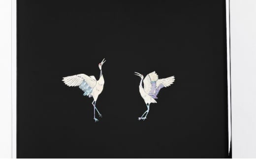 A4浅文庫 二羽鶴（貝入）黒 雑貨 日用品 文房具 工芸品  FAD-1