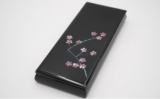 ペンBOX 桜（貝入）黒 雑貨 日用品 文房具 工芸品  FAD-1220