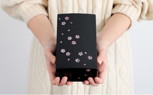 長角小箱 桜（貝入）黒 雑貨 日用品 工芸品  FAD-1223