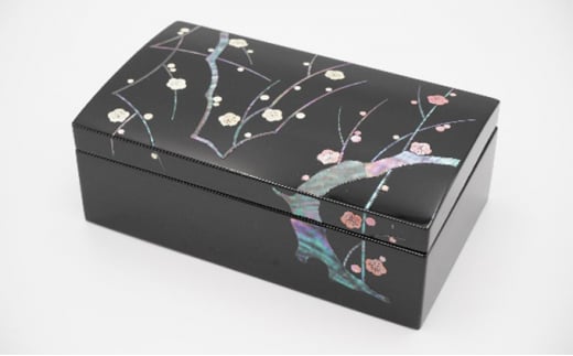 長角小箱 光琳梅（貝入）黒 雑貨 日用品 工芸品  FAD-1224