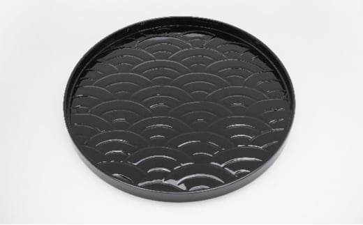 丸盆10 青海波彫入 黒 雑貨 日用品 工芸品  FAD-1233