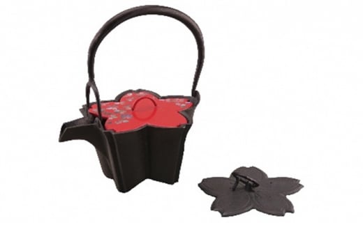 【高岡銅器】鉄燗鍋 桜漆螺鈿蓋付 花 桜形 酒注 鉄蓋 火に