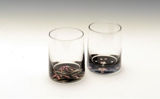 グラスセット 桜・赤富士（貝入）黒 酒器 工芸品 ガラス 高