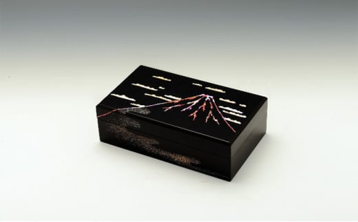 長角小箱（大） 赤富士（貝入）黒 雑貨 日用品 工芸品  FAD-1