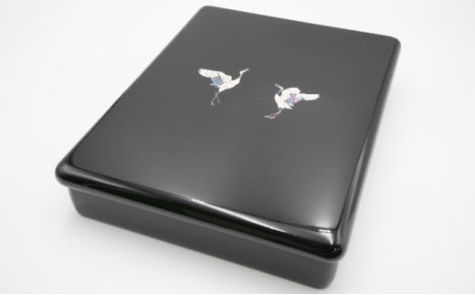 A4浅文庫 二羽鶴（貝入）黒 雑貨 日用品 文房具 工芸品  FAD-1