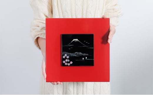 ［高岡漆器］ パネル 富士に桜（貝入） インテリア 工芸品