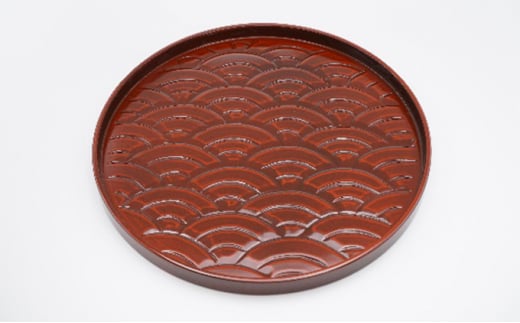 丸盆10 青海波彫入 朱 雑貨 日用品 工芸品  FAD-1232