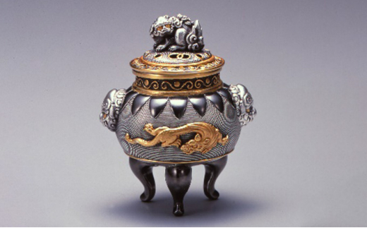 ［高岡銅器］ 銀製 獅子龍香炉 インテリア 工芸品 装飾品