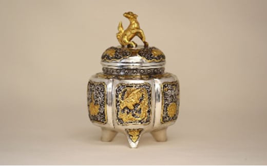 ［高岡銅器］ 銀製 六陵瑞鳥紋香炉（小） インテリア 工芸