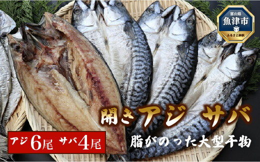 脂がのった大型干物　開きあじ6尾　開きサバ4尾