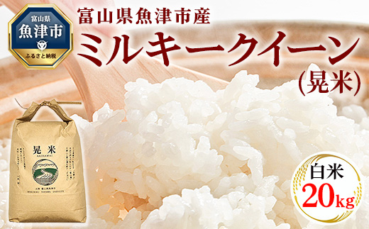【令和7年度米】【先行予約】【農家直送】環境配慮「魚津のミルキークイーン（晃米）」20kg（白米） ｜新米 MK農産 白米 銘柄米 ブランド米 ご飯 おにぎり お弁当 和食 主食 国産 産地直送 甘み 香り もちもち ※2025年9月中旬頃より順次発送予定 ※北海道・沖縄・離島への配送不可