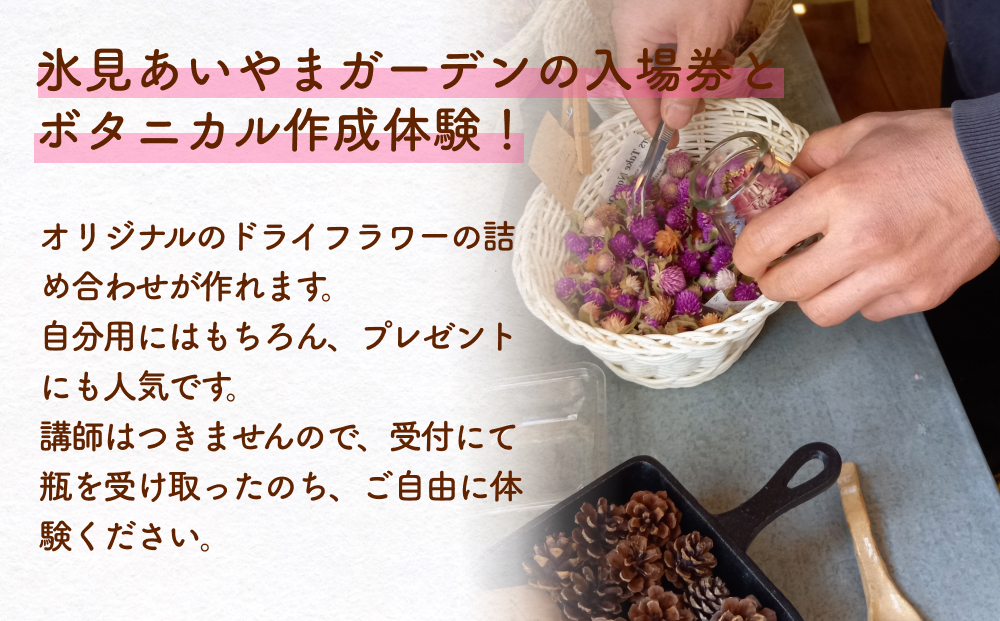 ボタニカルボトル作成+入場券（大人2枚） 富山県 氷見市 入