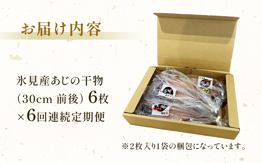 【連続6回定期便】【訳あり】あじの干物（約30cm）6枚  富山
