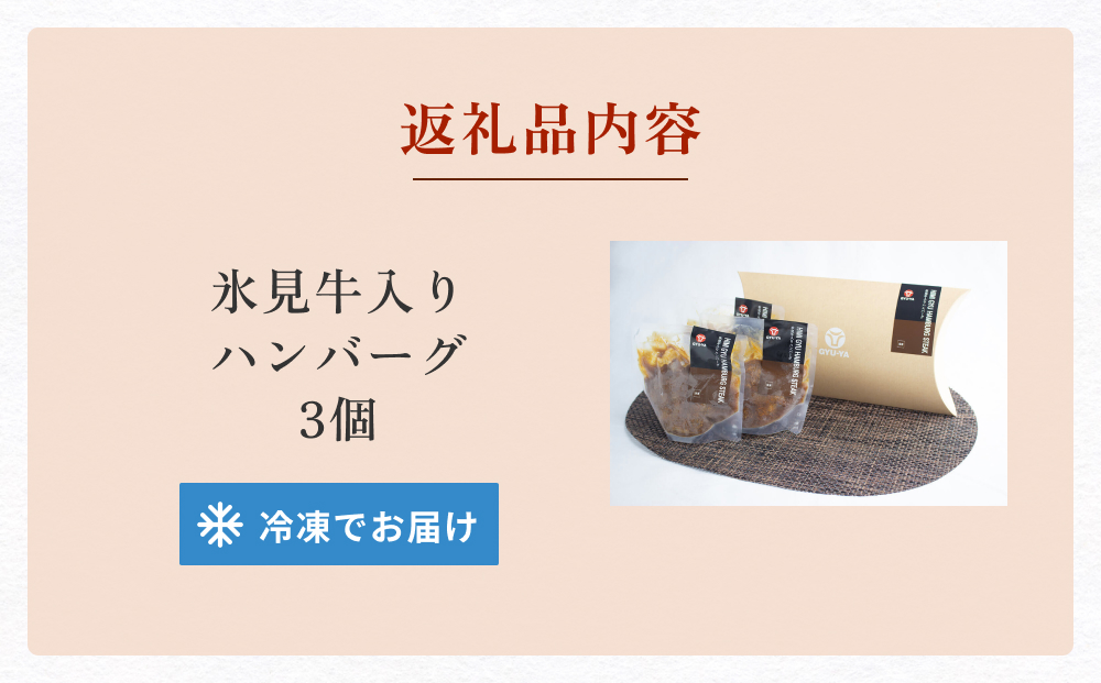 氷見牛入りハンバーグ（3個入り）<冷凍>  富山県 氷見市 ハ
