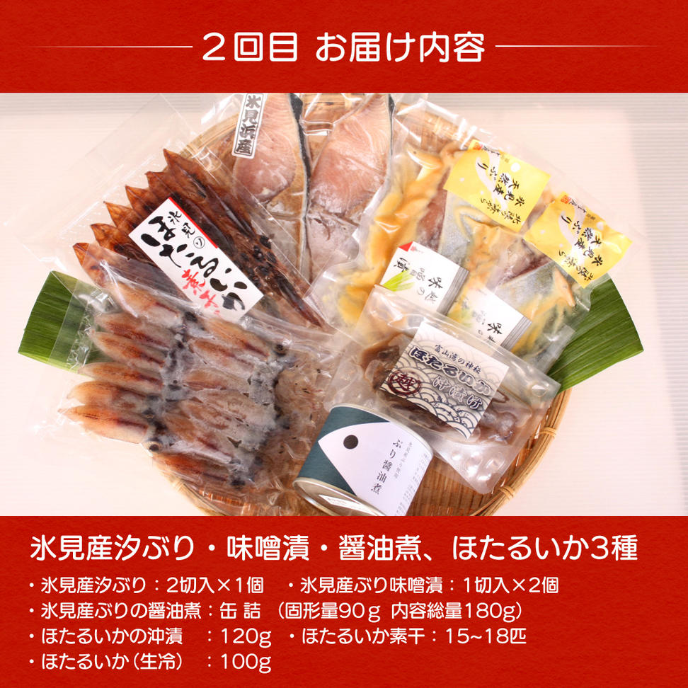 【４ヶ月隔月お届け】氷見堀与 一夜干・昆布〆刺身・海の